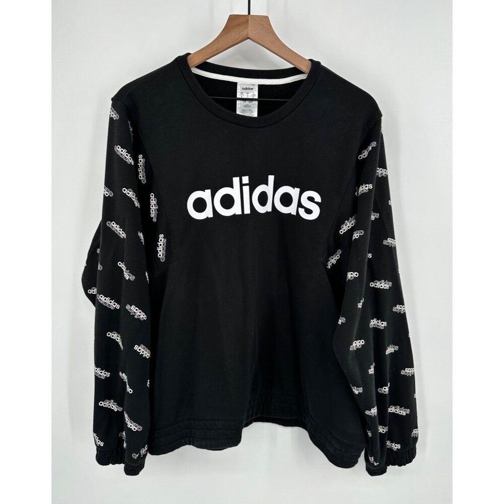 Adidas Crewneck Sweatshirt Women Large Black Logo Loose Fitting Graphic Boxy
